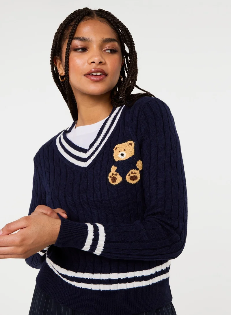 Pink Vanilla  Contrast V-Neck Teddy Jumper for Women | Best Price UAE